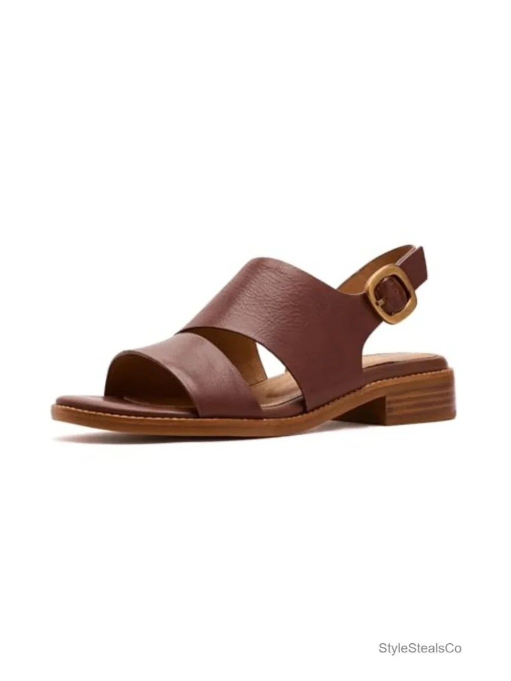 Leather Wedge Sandals with Open Toe & Block Heel